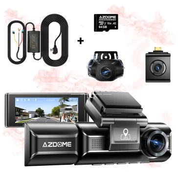 AZDOME M550 MAX DASHCAM 3 Caméra de voiture + SD Carte 64GB + Hardwire Kit, 4K + 1080P Double, Wi-Fi, GPS, Mode Parking, Support 128GB Max